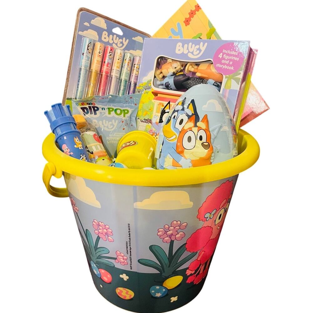 Bluey Large Easter basket bundle Bluey Tattle Tails book includes four figurine
